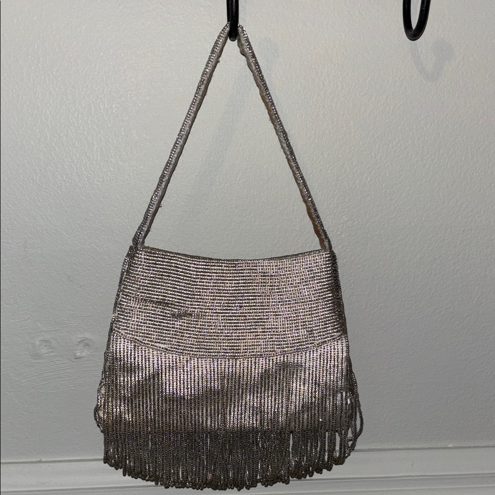 Cache Silver Fringe Shoulder Bag flapper inspired
